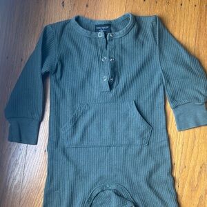 Little Bipsy Waffle Knit Baby Romper in Dark Green